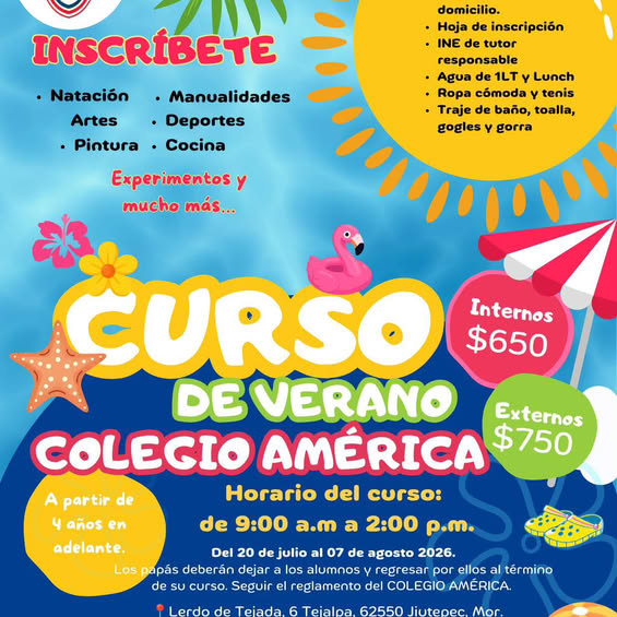 Curso de Verano 2026 - Colegio América de Jiutepec